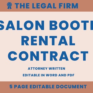 Salon Booth Rental Contract | Attorney-Written | Editable | Booth Rental Agreement| Salon Booth Rental Form