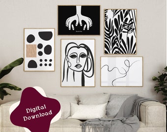 5 posters | Gallery Wall Set for Instant Download | Digital Illustration | Poster Bundle | Black&White | Gallery Wall