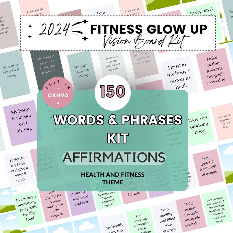 2024 Fitness Glow up Vision Board Bundle Printable Fitness Template ...