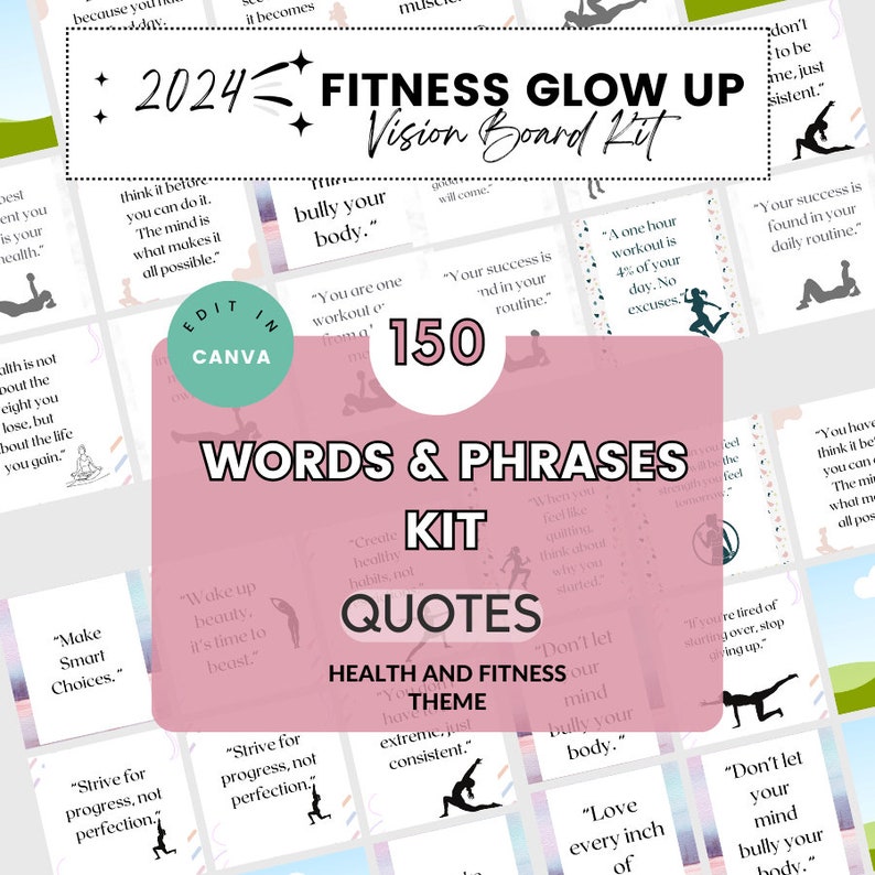 2024 Fitness Glow up Vision Board Bundle Printable Fitness Template ...