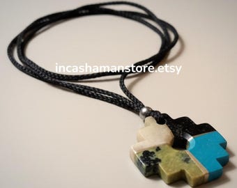 Chakana Cross Pendant, Stone Inca Symbol of Harmony, Andean Spirituality Jewelry