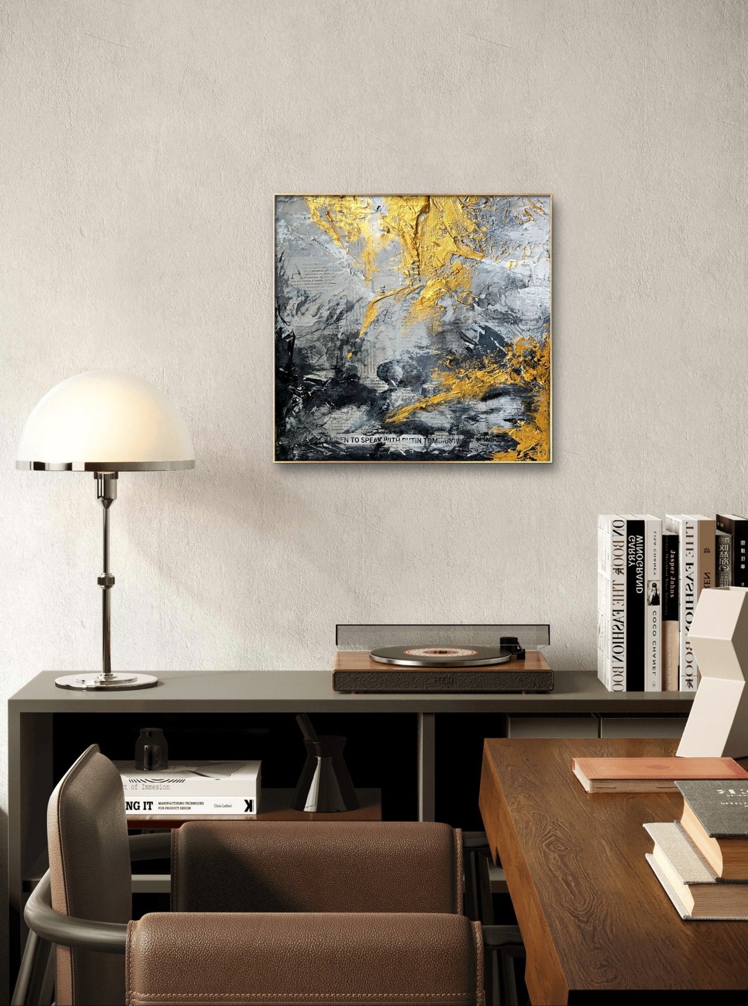 Abstract Gold Painting Wall Art Textured Canvas Etsy