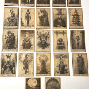 Arcanos mayores, tarot, espiritualidad, horror, gótico, grabado láser, personalizado, tarot de madera, cartas del tarot