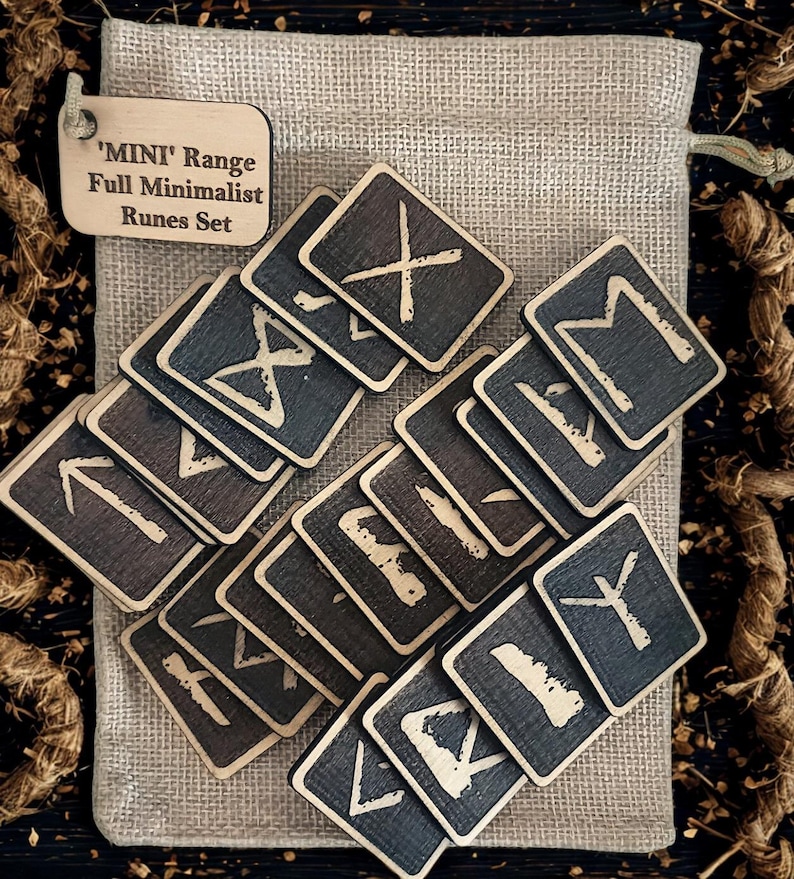 Mini Elder Futhark Runes Set, Laser Cut Plywood, Personalized Bag ...