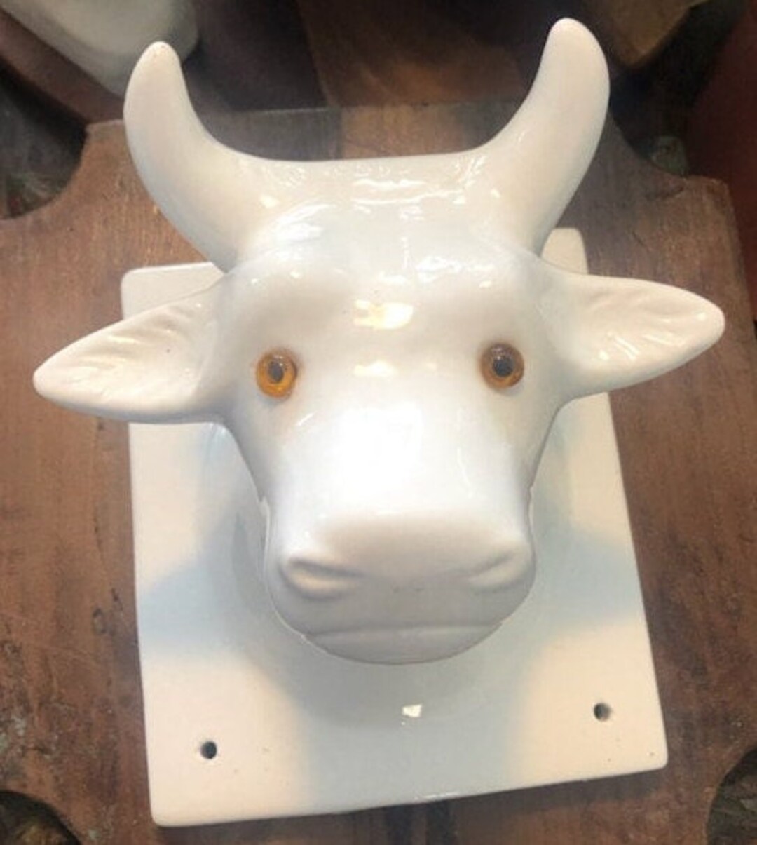 Vintage White Ceramic Cow Head Wall Hanging Etsy