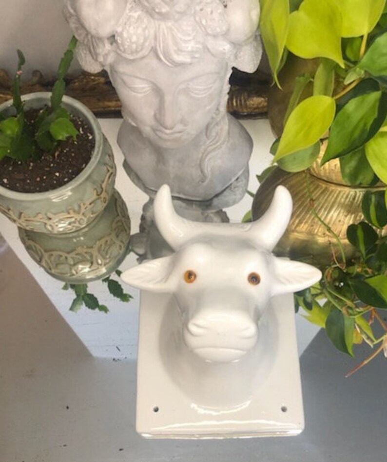 Vintage White Ceramic Cow Head Wall Hanging Etsy