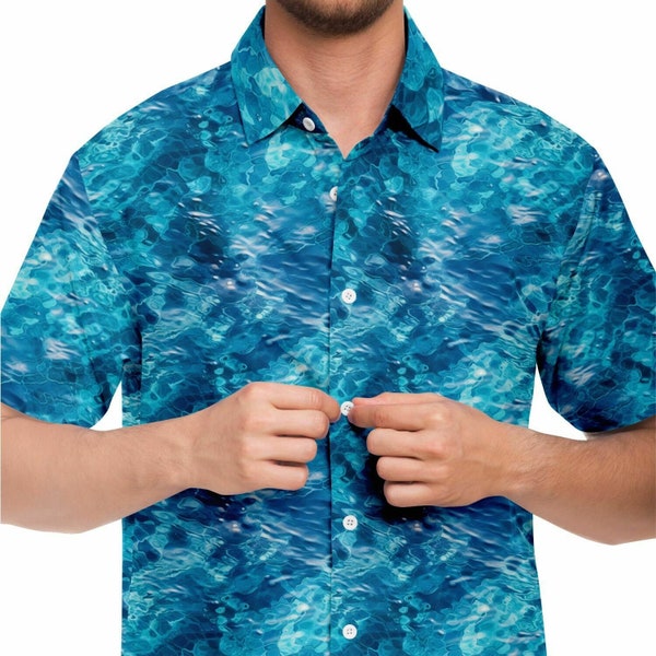 Ocean Blue Water Pattern Shirt, Beach Lover Gift, Hawaiian Aloha Tee, Surf Style, Tropical Vacation Wear, Beach Vibes Shirt, Wave T-Shirt