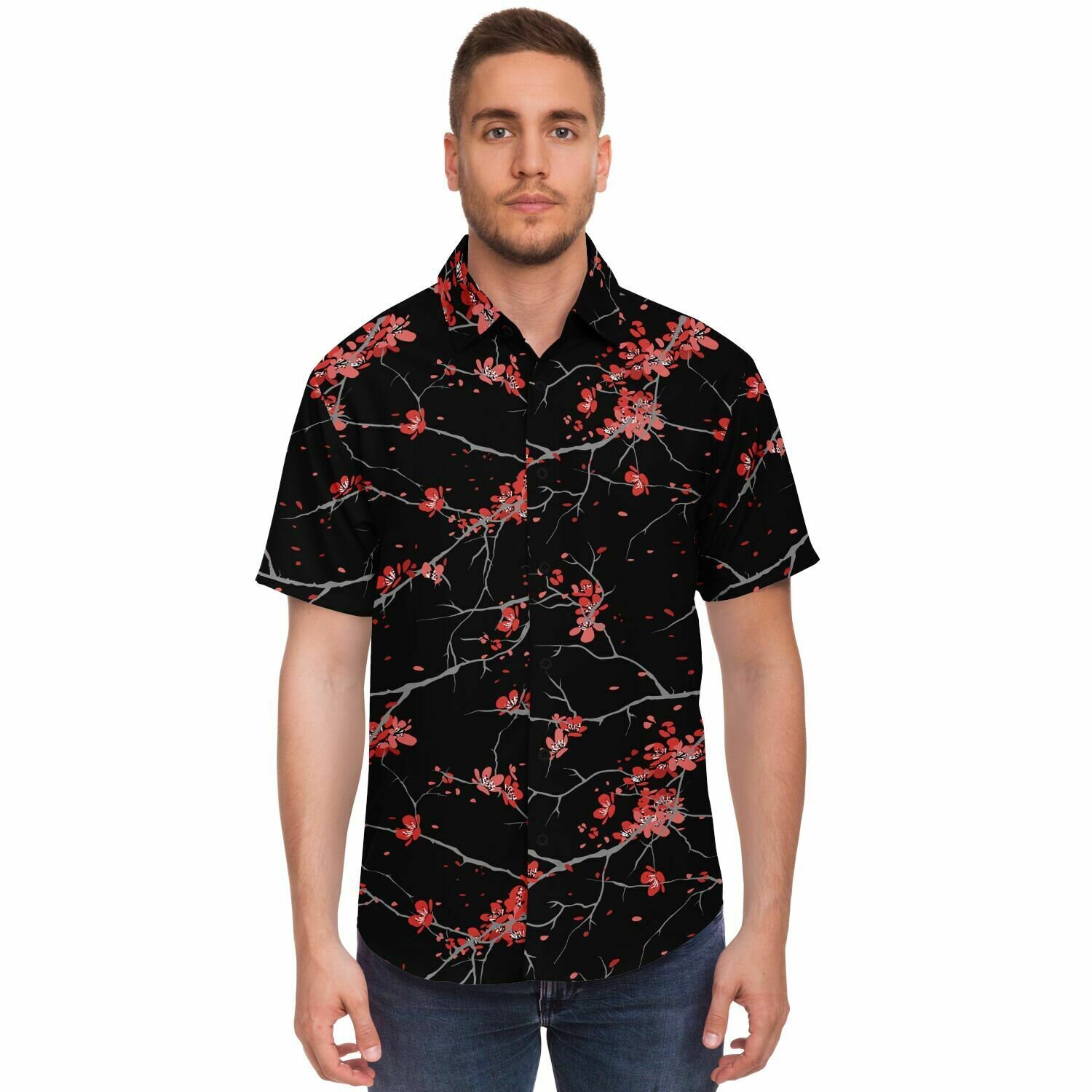 Customizable Japanese Style T-Shirt | Tokyo Sakura Vertical Poetic Design | Cherry Blossom Art