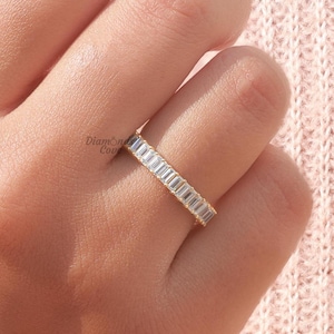 14K Gold Baguette Moissanite Band Unique Matching Stackable Band Vertical Baguette Half Eternity Wedding band Anniversary Gifts For Women