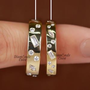 Mix Shaped Flush Set Moissanite Wedding Band 14K Gold Full Eternity Band 4mm - 5 mm Wide Scattered Maching Band Anniversary Gifts For Women