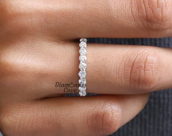 Banda de boda de diamantes de laboratorio 2,50 MM banda de diamantes redondos delicada banda de media eternidad anillo minimalista apilable delicada banda de diamantes cultivados en laboratorio