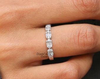 Half Eternity Band Lab Diamond Band Round and Baguette Wedding Band Lab Grown Diamond Band Vintage Band Art Deco Band 14K Gold Stacking Ring