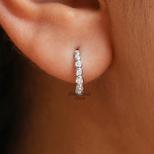 Diamond Huggie Hoop Gold Cartilage Hoop Diamond Helix Earrings Lab Grown Diamond Huggie Hoop Earrings Small Round Diamond Huggies