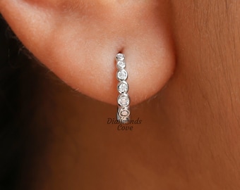 Diamond Huggie Hoop Gold Cartilage Hoop Diamond Helix Earrings Lab Grown Diamond Huggie Hoop Earrings Small Round Diamond Huggies