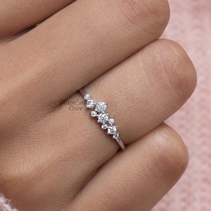 Moissanite Iconic Cluster Ring 14K Solid Gold Wedding Engagement Ring For Women Dainty Gold Ring Minimalist Tiny Cluster Ring For Her