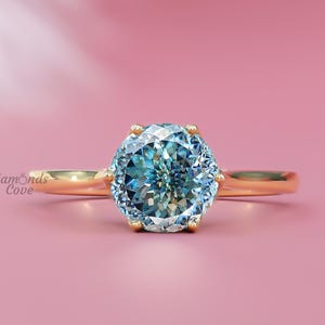 1.5 CT Portuguese Cut Cyan Blue Moissanite Engagement Ring Solitaire Wedding Ring Cathedral Set Anniversary Gift Ring for Women Promise Ring