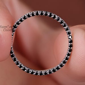 Double Side Pave Black Moissanite Wedding Band Two Sided Pave Stackable Band 14K Solid Gold Full Eternity Wedding Band for Engagement Ring