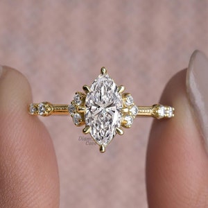 Vintage Style Inspired Engagement Ring, 1.0 - 2.0 CT Marquise Cut Lab Grown Diamond Ring, Muse-Knife Edge Band, Wedding Anniversary Gifts