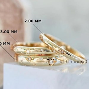 Vintage Starburst Wedding Band For Her, 14k Gold Diamond Band Gift, His - Her Wedding Ring, Alternative Wedding Band, Celestial Wedding Ring