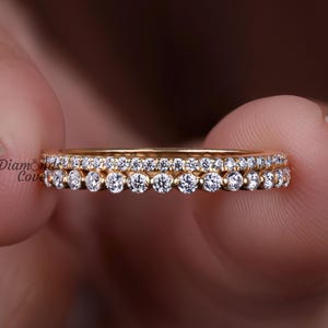 Two Row Moissanite Wedding Band Round Cut Moissanite Eternity Band Minimalist Bridal Matching Band Vintage Stacking Band Daily Wear Band