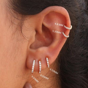 Round Diamond Hoop Earrings / 14K Solid White Gold Moissanite Cartilage Earrings / Dainty Huggie Hoops / Party Wear Women's Jewelry