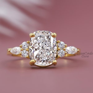 2.50CT Lab Diamond Ring Elongated Cushion Diamond Engagement Ring Solitaire Cushion Anniversary Ring Lab Grown Diamond Wedding Proposal Ring