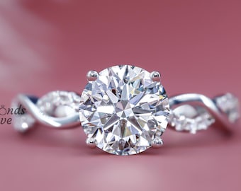 Round Lab Grown Diamond Engagement Ring Lab Created Diamond Wedding Ring Diamond Anniversary Ring for Wife, Comfort Fit Twisted Band Gift