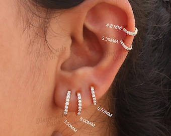 Lab Grown Diamond Earrings Cartilage Earring Huggie Hoop Earrings Lab Diamond Earrings 14K Gold Earrings Helix Earrings Small Hoop Earrings
