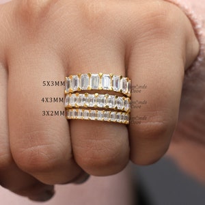 Lab Grown Diamond Half Eternity Band Emerald Cut Lab Diamond Wedding Band Matching Statement Women&#39;s Band 10K Gold Standalone Bands For Gift