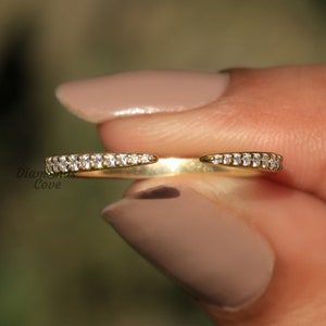 14k Pave Natural Diamond Open Cuff Claw Diamond Ring Unique Open Wedding Band Ring For Bridal Thin Minimalist Stacking Ring Gift For Her