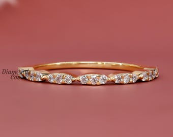 Art deco vintage trouwring dames halve eeuwigheid stapelen band voor hare unieke sierlijke 14K gouden ring bijpassende minimalistische belofte ring
