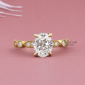 Oval Lab Grown Diamond Ring Vintage Oval Engagement Ring 1.0 to 3.0 CT Oval Cut Real Diamond Ring 18K Solid Gold Stacking Ring Promise Ring