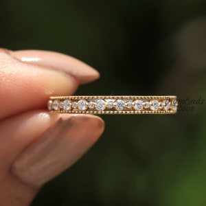 Lab Grown diamanten trouwring 14k geelgouden stapelring ronde Eternity Band Vintage Diamond Band Lab Diamond Band sierlijke bijpassende band