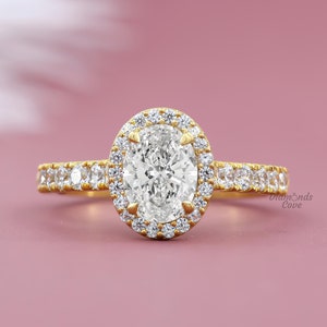 2.00 CT Oval Cut Lab Grown Diamond Engagement Ring Halo Diamond 14K Solid Gold Classic Proposal Ring Unique Vintage Anniversary Gift For Her
