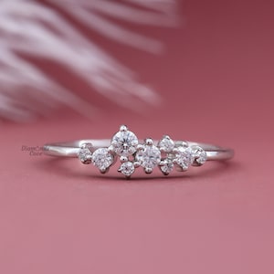 14K Gold Stacking Ring Lab Grown Diamond Cluster Ring Unique Diamond Ring Dainty Diamond Ring Pinky Promise Ring Round Diamond Cluster Ring