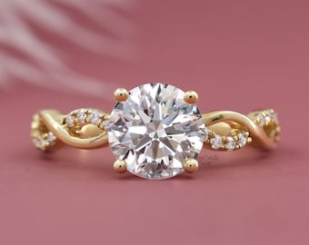 Round Lab Grown Diamond Engagement Ring Twisted Vine Ring Round Brilliant Diamond Ring Simple Promise Ring Solitaire Diamond Ring Women