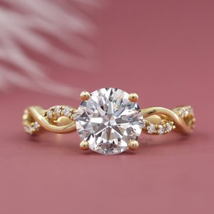 Round Moissanite Engagement Ring Twisted Vine Ring Round cut Ring Simple Promise Ring Solitaire Moissanite Ring Women Twisted Wedding Ring