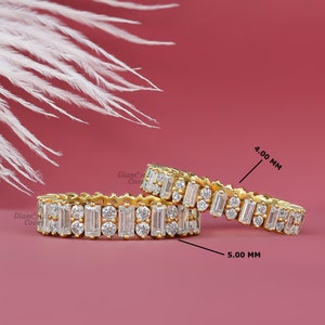 Vintage Art Deco Baguette und rund Moissanite Ehering 4 mm breit Voll Eternity Diamant Band für Frauen Einzigartige Stacking Jubiläum Band