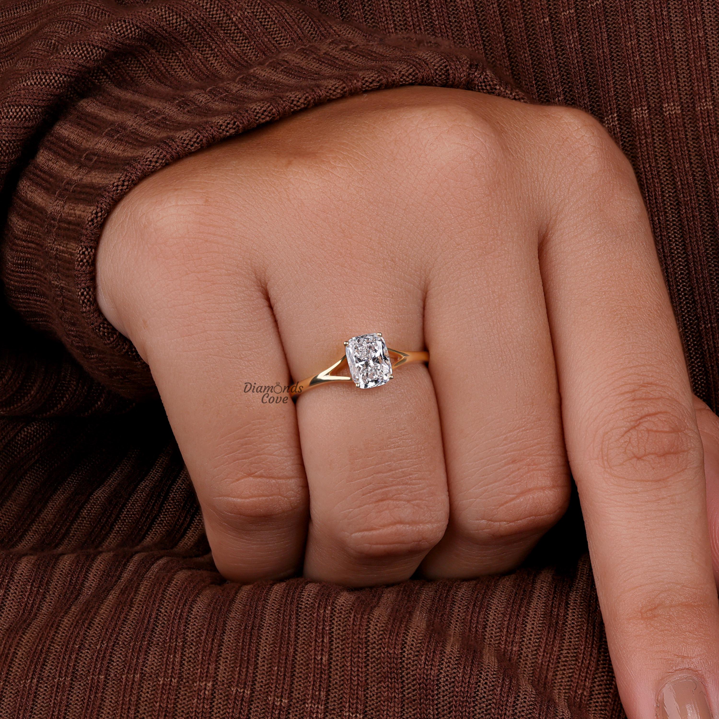 Cushion Cut Moissanite Engagement Ring Split Shank Solitaire Ring ...