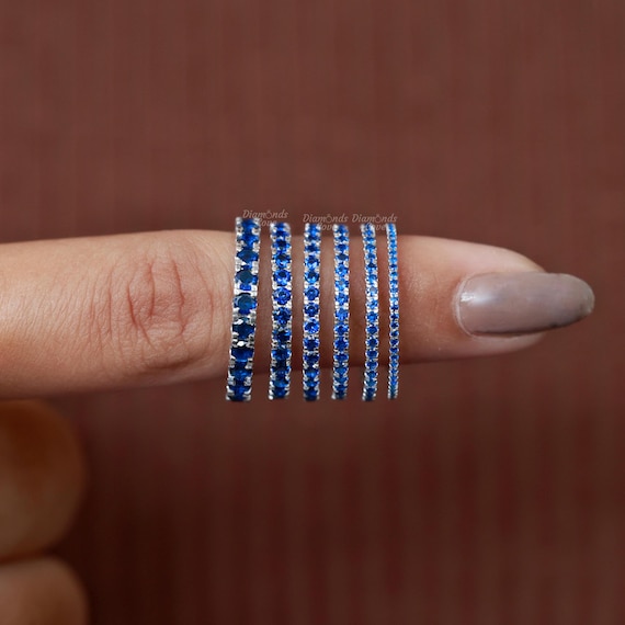 Simulated (ブルーサファイアエタニティ重ね付けウェディングリング14?Kホワイトゴールドオーバースターリングシルバー1? 並行輸入品 Handmade Rose Gold Opal Wedding Band: Diamond Sterling Silver