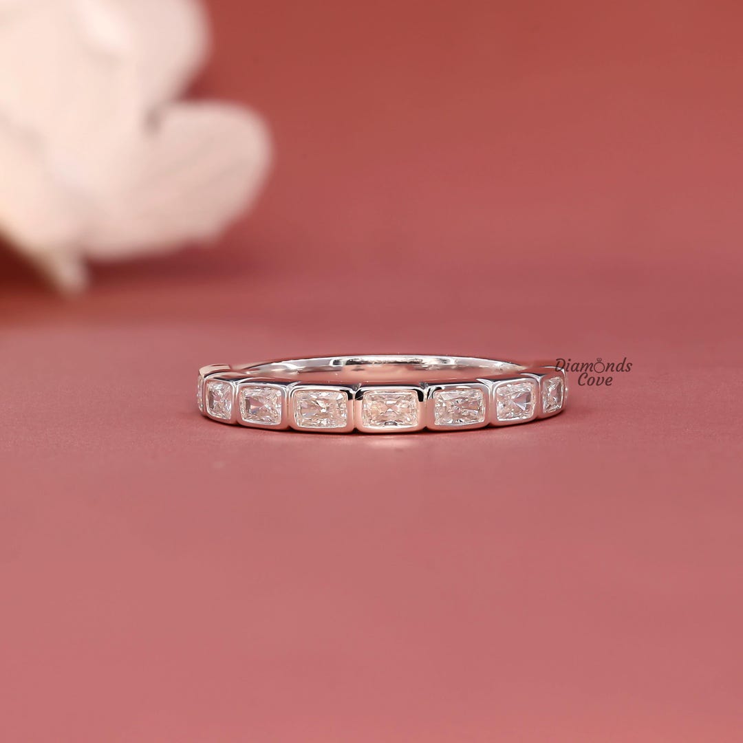Radiant Cut Lab Grown Diamond Bezel Set Band Elegant East West Half ...