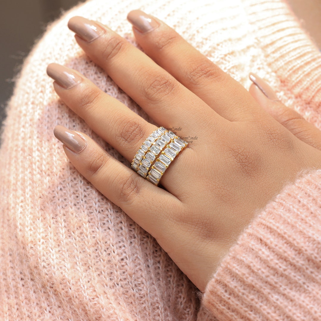 Lab Grown Diamond Half Eternity Band Emerald Cut Lab Diamond Wedding ...