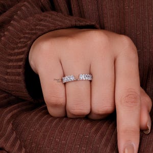 Marquise Cut Moissanite Notched wedding Band Half Eternity Band Stackable Matching Band For Women Gold Bridal Ring Promise Ring For Her