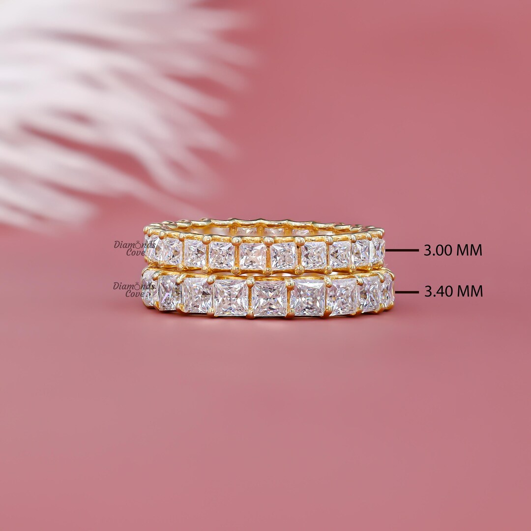 Princess Cut Moissanite Wedding Band 14k Gold Full Eternity Wedding ...