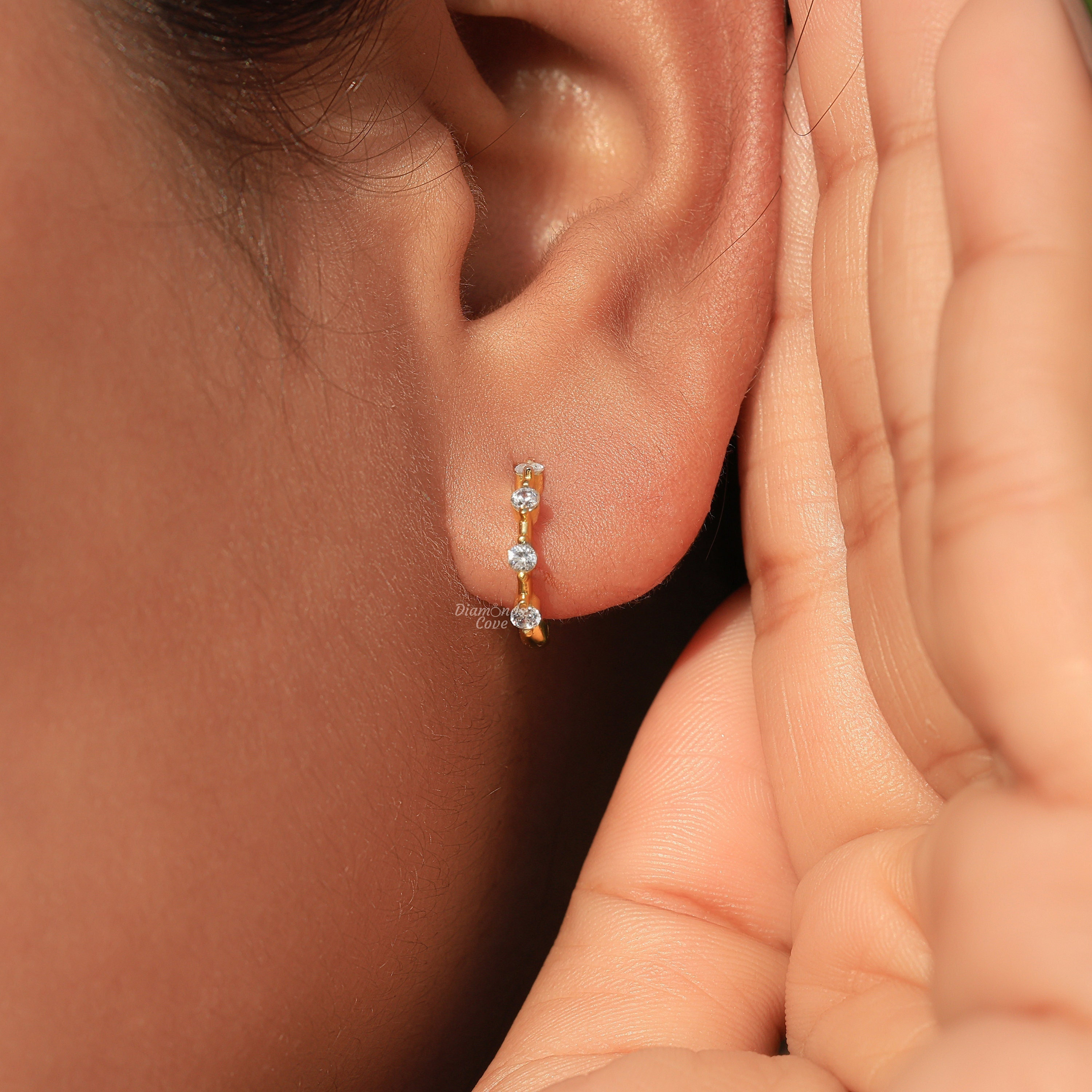Lab Diamond Earrings Huggie Hoop Earrings Small Huggie Hoops Lab Grown Diamond Huggie 14k Gold Huggie Hoops Dainty Hoops Minimalist Earrings
