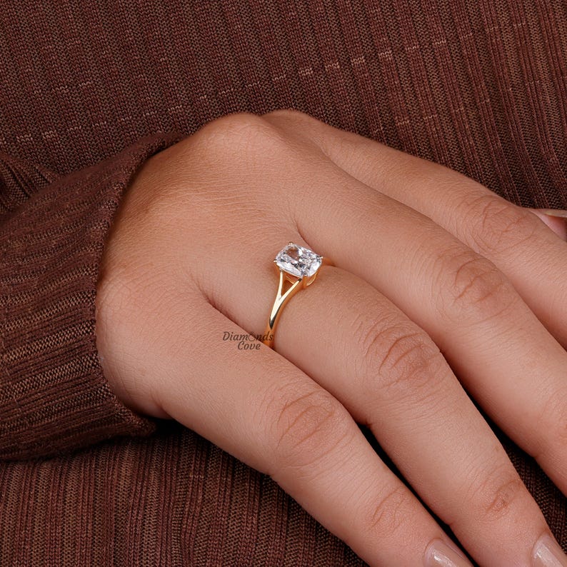 Cushion Cut Moissanite Engagement Ring Split Shank Solitaire Ring ...