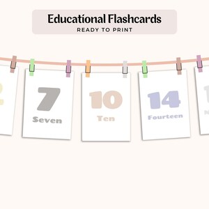 20 Educational printable Flash Cards on Numbers Montessori, preschool flash cards for toddlers from 1 to 20, PDF digital download and print