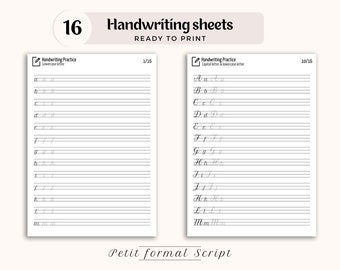 16 Cursive Handwriting Practice Sheets Printable, alphabet practice for kids / adults, ABC letter tracing, print hand lettering practice, PDF