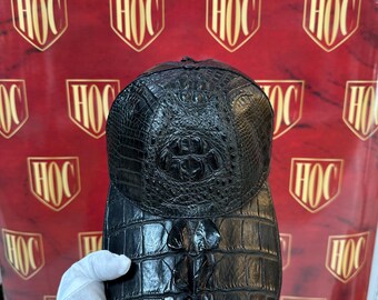 Handmade Genuine Crocodile Leather Baseball Cap: Exotic Black Adjustable Hat