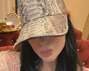 Handmade Leather Baseball Cap: Genuine Python Snakeskin, Adjustable